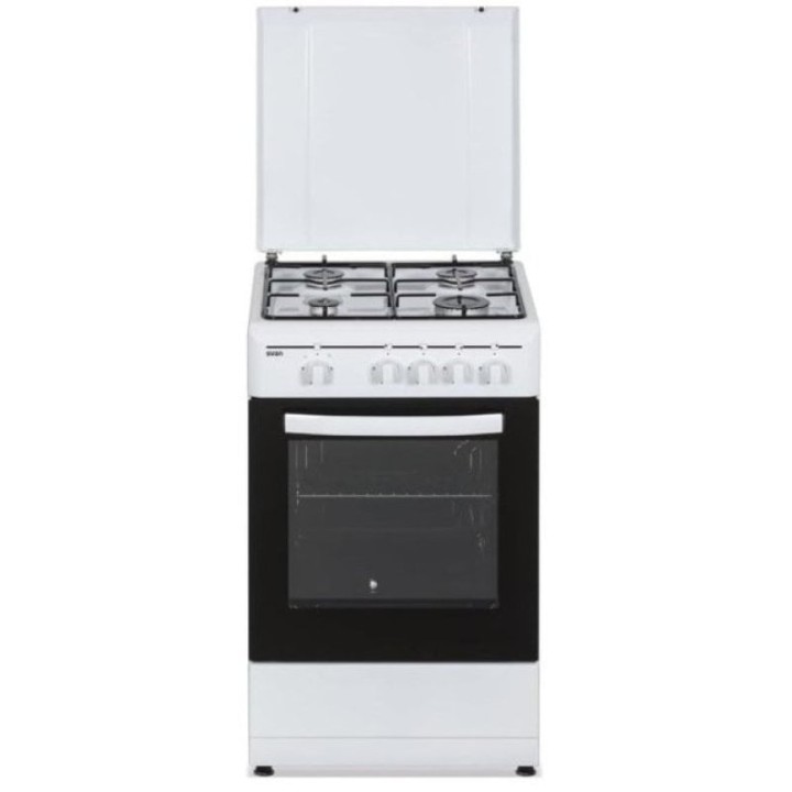 Svan SKKG4500TM Cocina de Gas con Horno 4 Zonas 55L con Tapa 50cm Blanco