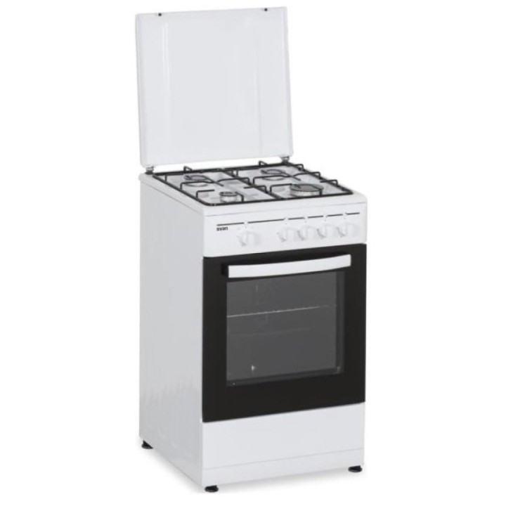 Svan SKKG4500TM Cocina de Gas con Horno 4 Zonas 55L con Tapa 50cm Blanco