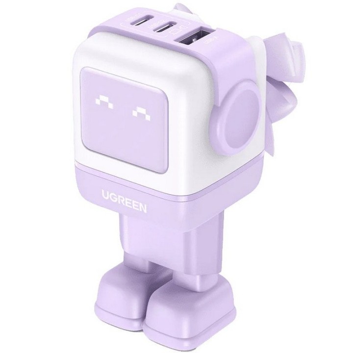Ugreen Uno Cargador Rápido 65W GaN de 2 Puertos USB-C + 1 Puerto USB-A con Pantalla LED Púrpura