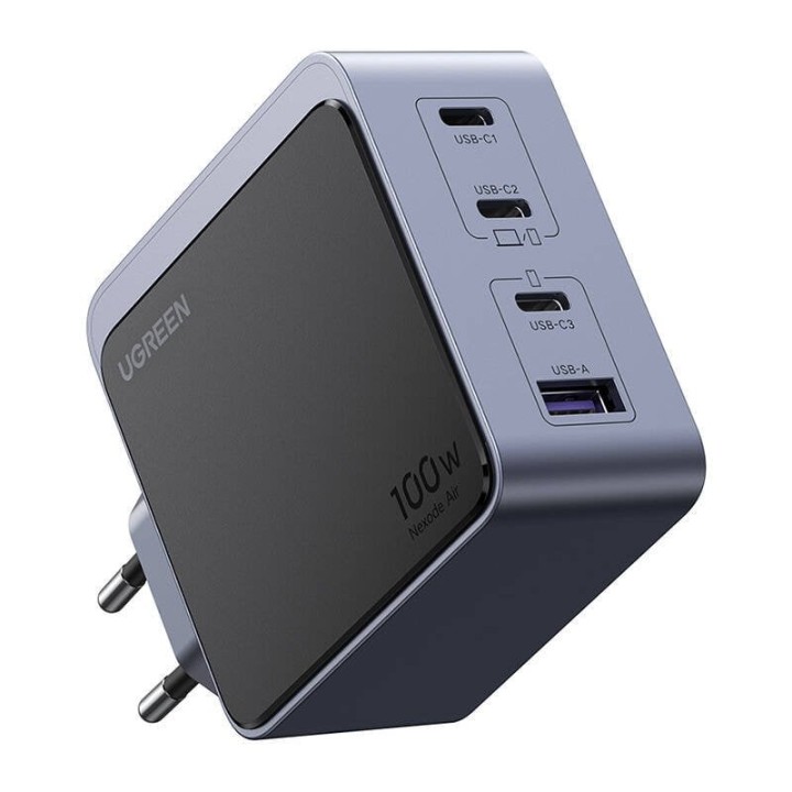 Ugreen Nexode S Cargador Rápido 100W GaN 3 Puertos USB-C + 1 Puerto USB-A PD3.0/QC Gris