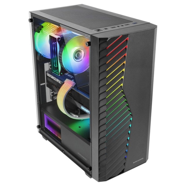 Mars Gaming MC-VOLT Caja ATX Ventilador ARGB 120mm Rejilla Frontal ARGB Cristal Templado Negro