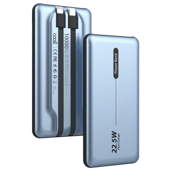 Cool Batería Externa Universal Power Bank 10.000mAh PD 22.5W (2 Cables) Azul