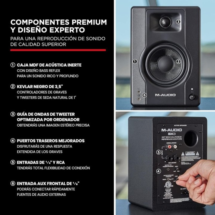 M-Audio BX3 Pareja de Monitores de Estudio Activos 120W Negros