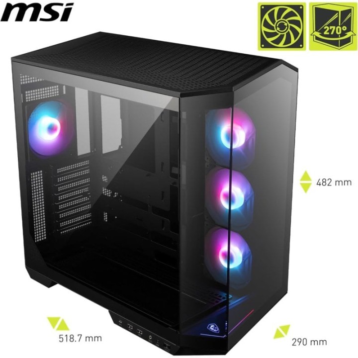 MSI MAG PANO 100R PZ ARGB Semi Torre Doble Cristal Templado USB-C Negra