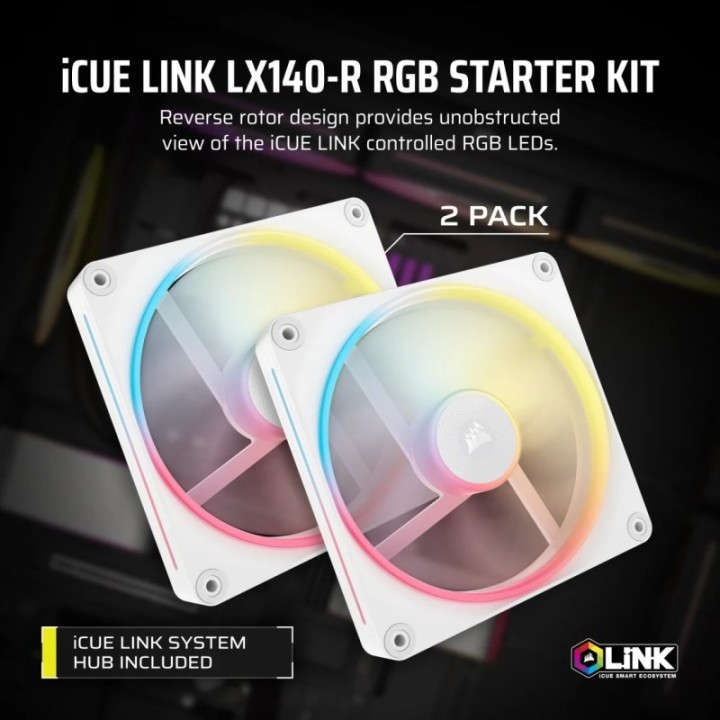 Corsair iCUE LINK LX140-R RGB Pack Doble Ventilador Suplementario PWM 140mm Blanco