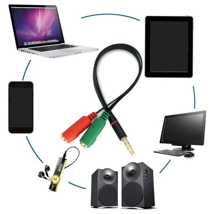 Cool Adaptador Doble Entrada a Jack 3.5mm Auxiliar Universal 20cm Negro