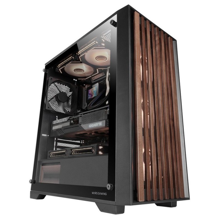 Mars Gaming MC-WOOD Caja PC ATX Panel Frontal de Madera Cristal Templado Ventilador FDB 12cm Negra