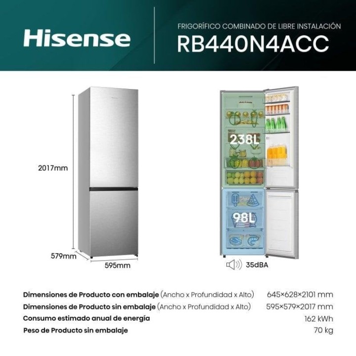 Hisense RB440N4ACC Frigorífico Combi C Acero Inoxidable