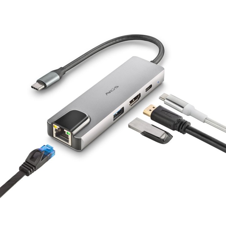 NGS Wonderdock Supra Adaptador Multipuerto USB-C a 1x USB 3.0/1x USB-C PD 100W/1x HDMI 4K/1x RJ-45