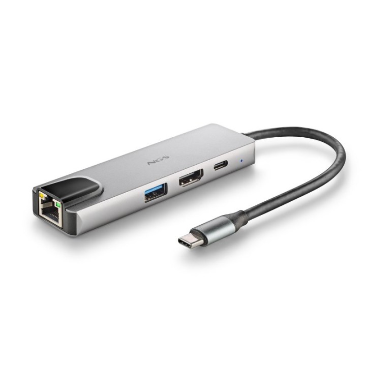 NGS Wonderdock Supra Adaptador Multipuerto USB-C a 1x USB 3.0/1x USB-C PD 100W/1x HDMI 4K/1x RJ-45