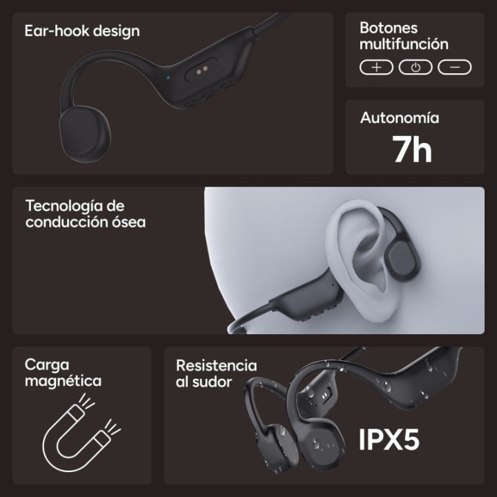 Ksix Astro 2 Auriculares Inalámbricos Deportivos de Conducción Ósea Negros