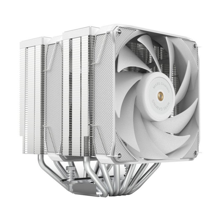 Mars Gaming MCPU-XU6 Disipador CPU Doble Torre TDP 350W 2x Ventiladores FDB 6 Heatpipes HCT Blanco