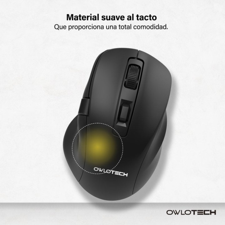 Owlotech M320 Ratón con Rueda Lateral Wireless 2.4GHz/Bluetooth Clics Silenciosos Negro