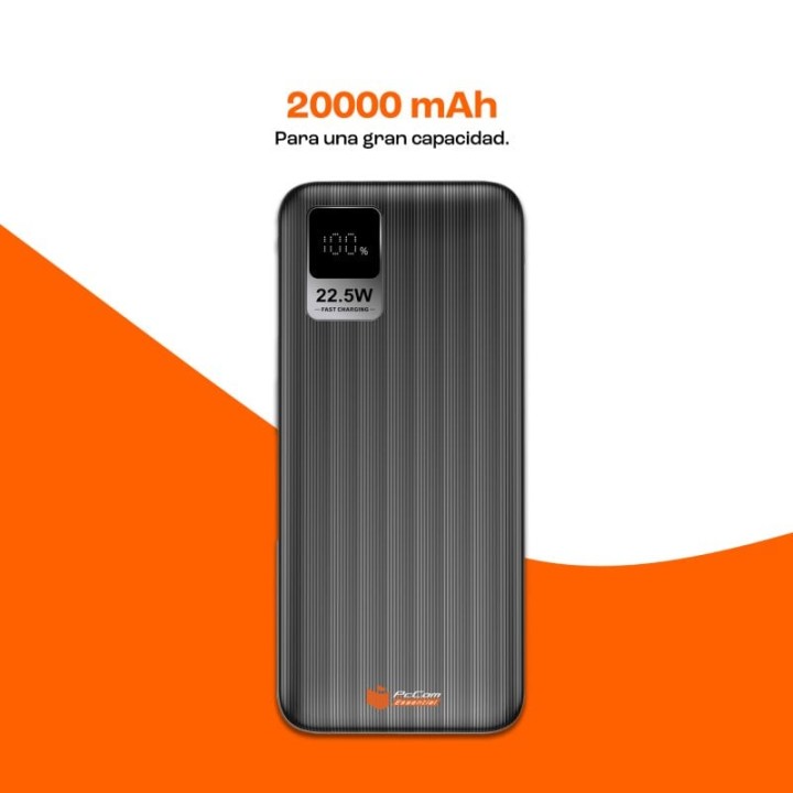 PcCom Essential Powerbank 20.000mAh 20W + Carga Rápida 22.5W con Indicador LED Negro