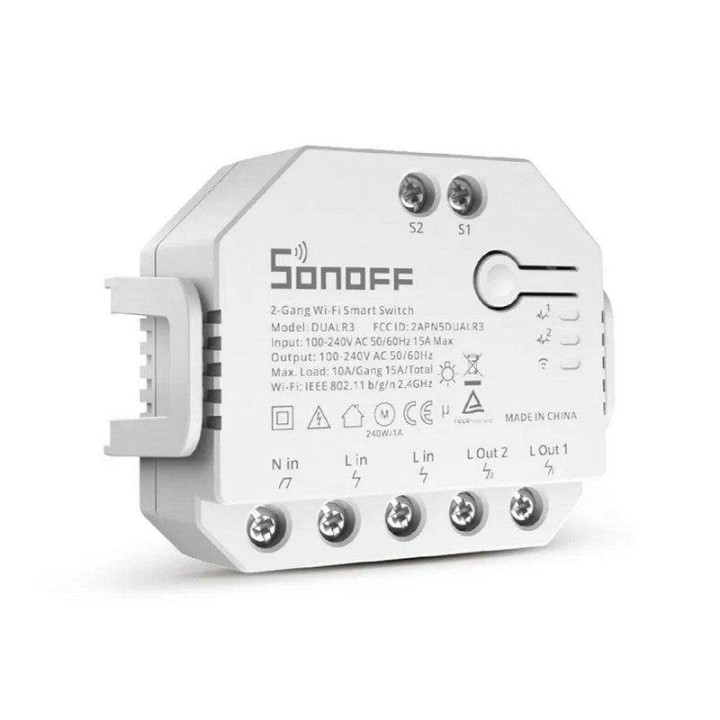 Sonoff Dual R3 Módulo de Control Inteligente 2-Gang WiFi Blanco