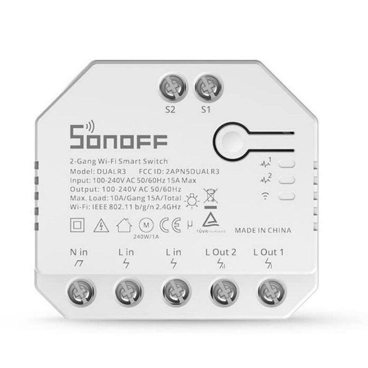 Sonoff Dual R3 Módulo de Control Inteligente 2-Gang WiFi Blanco