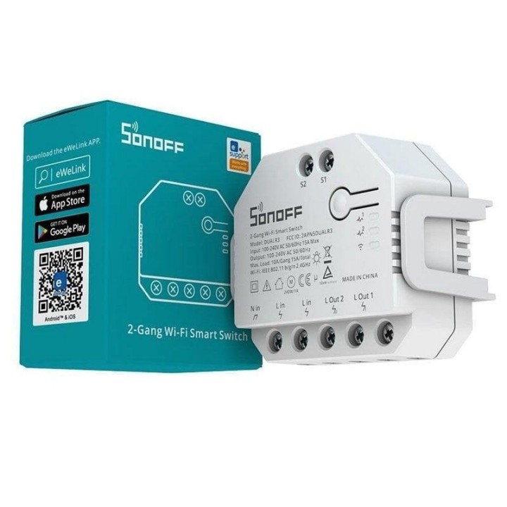 Sonoff Dual R3 Módulo de Control Inteligente 2-Gang WiFi Blanco