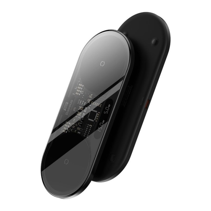 Baseus Cargador Inalámbrico con Pantalla Digital LED 2en1 20W Negro + Cable USB-C 1m