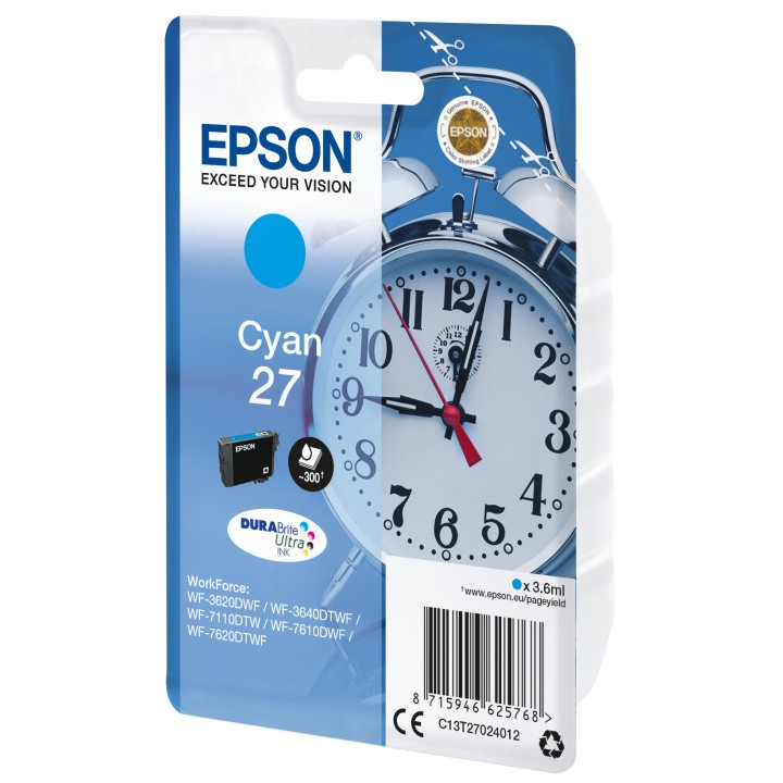 Tinta Epson 27 T2702 Cian 3.6ml 300 pág (C13T27024012)