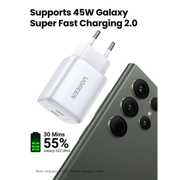 Ugreen Nexode Cargador Carga Rápida Gan 45w 2 USB-C Blanco