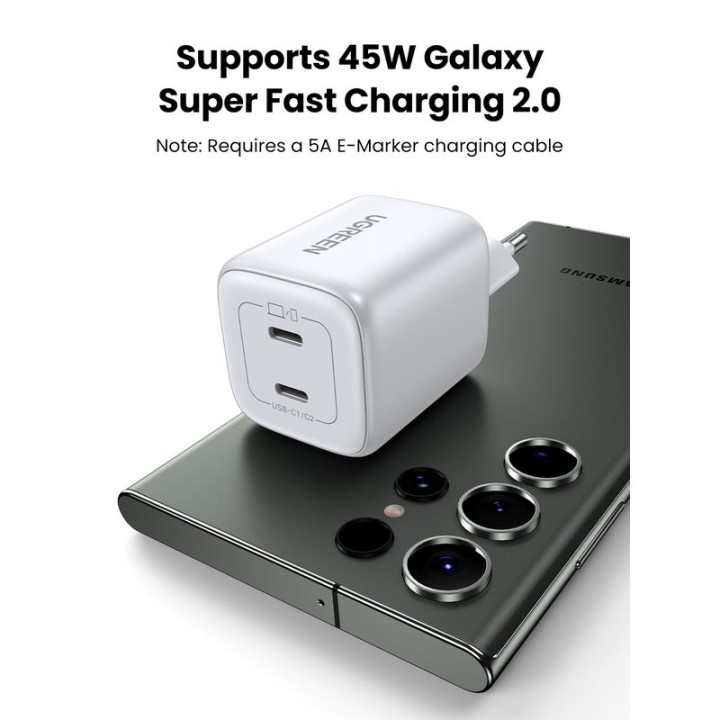 Ugreen Nexode Cargador Carga Rápida Gan 45w 2 USB-C Blanco