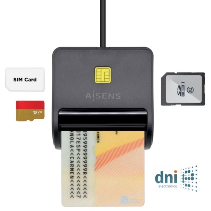 Aisens ASCR-SN02SD-BK Lector DNIe con Multilector de Tarjetas Negro