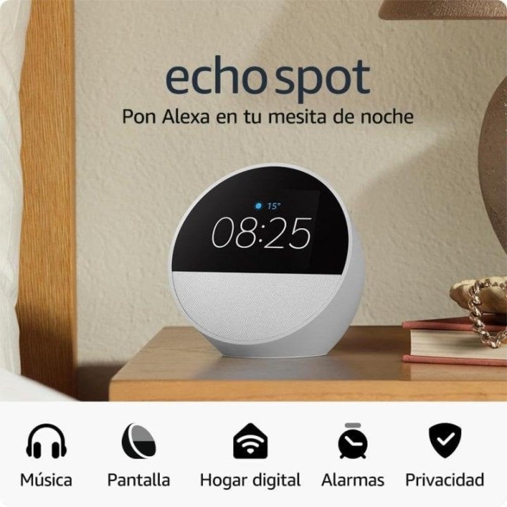 Amazon Echo Spot 2024 Despertador Inteligente con Sonido de Calidad y Alexa Blanco