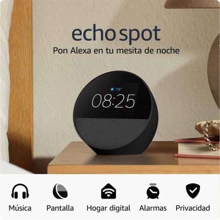 Amazon Echo Spot 2024 Despertador Inteligente con Sonido de Calidad y Alexa Negro