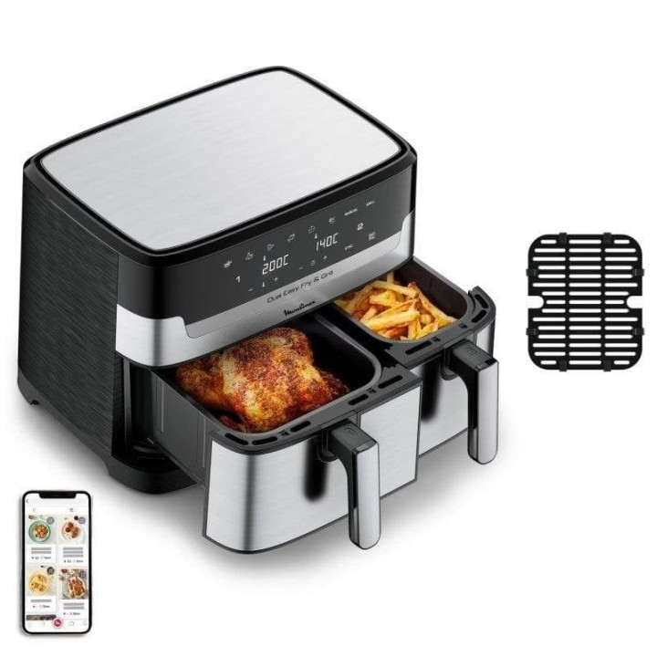Moulinex Dual Easy Fry EZ905D20 Freidora de Aire Doble 8.3 L 2450 W Acero Inoxidable