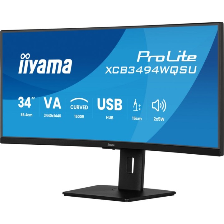 iiyama ProLite XCB3494WQSU-B1 34" VA CURVO UWQHD 120Hz USB-A Altavoces Altura Ajustable