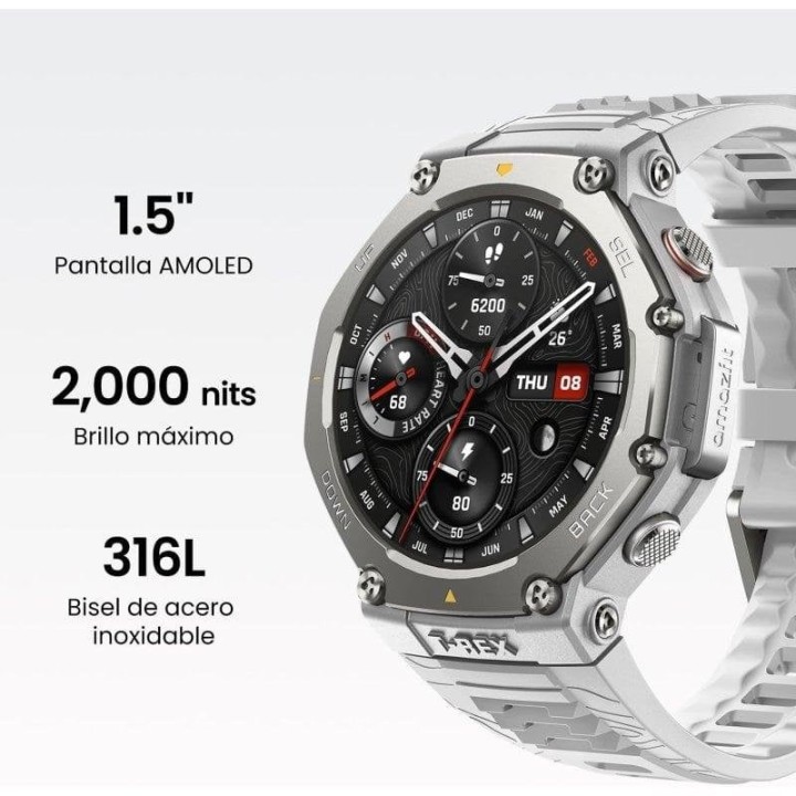 Amazfit T-Rex 3 Reloj Smartwatch AMOLED 2000nits GPS Mapas Control por Voz con IA Haze Gray