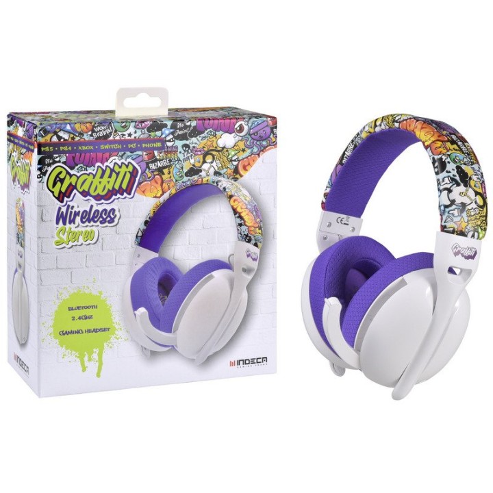 Indeca Graffiti Auriculares Gaming Inalámbricos 2.4GHz/Bluetooth Multiplataforma Blancos