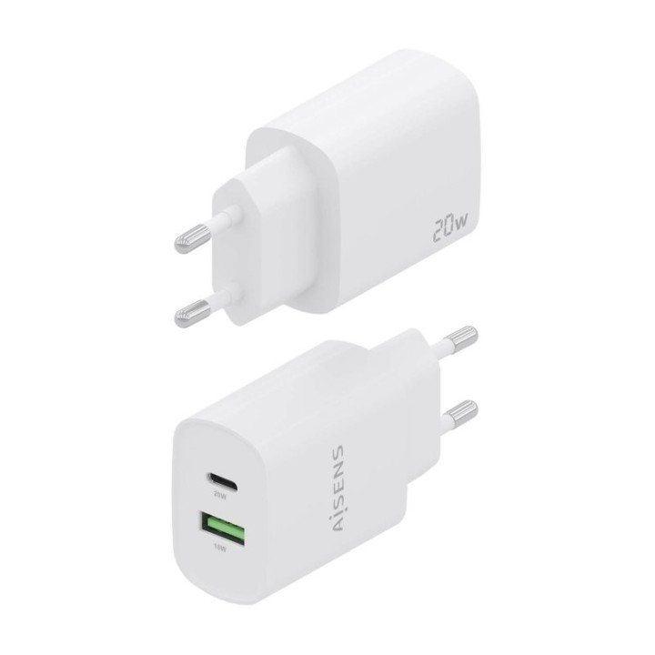 Aisens A110-0754 Cargador 20W 1xUSB-C PD3.0 1xUSB-A QC3.0 Blanco