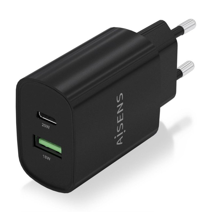 Aisens A110-0755 Cargador 20W 1xUSB-C PD3.0 1xUSB-A QC3.0 Negro