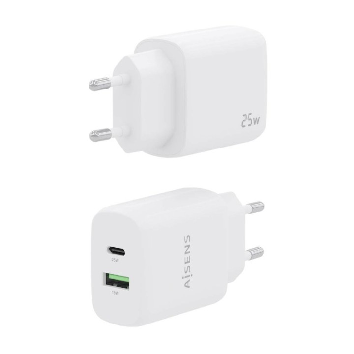 Aisens A110-0758 Cargador 25W 1xUSB-C PD3.0 1xUSB-A QC3.0 Blanco
