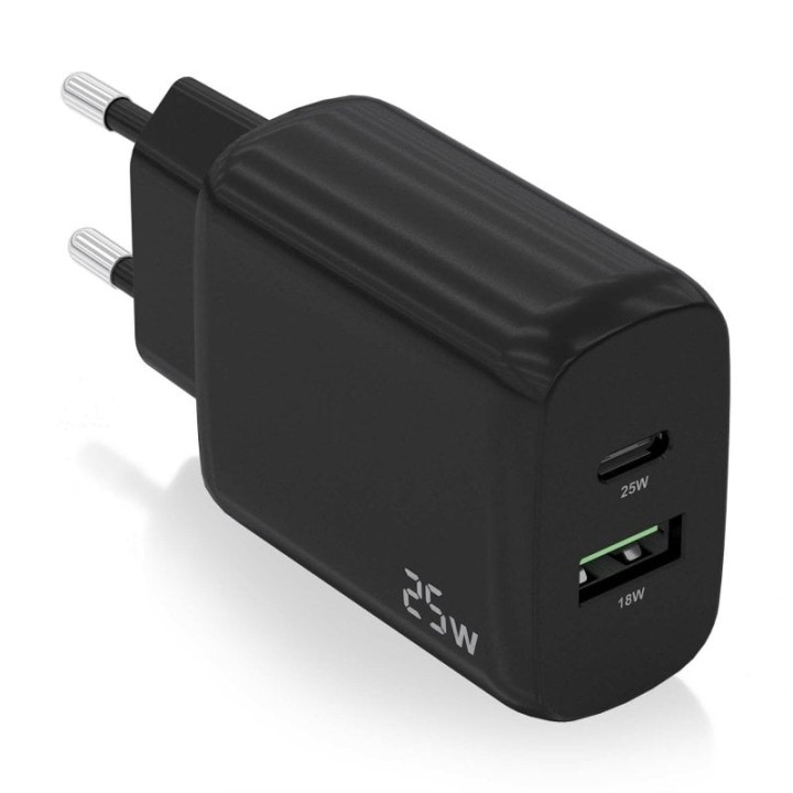 Aisens A110-0759 Cargador 25W 1xUSB-C PD3.0 1xUSB-A QC3.0 Negro
