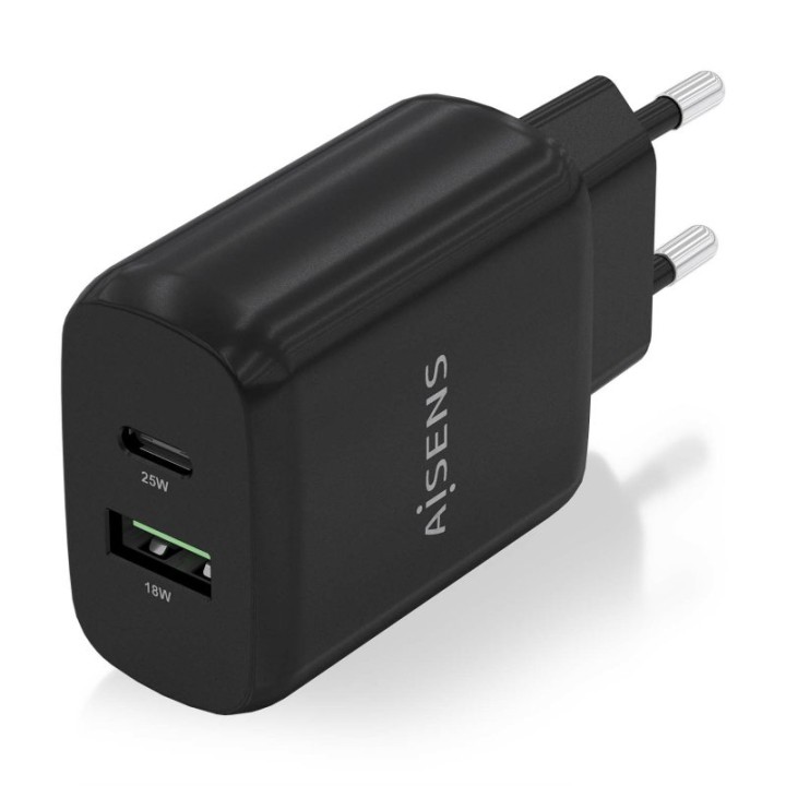 Aisens A110-0759 Cargador 25W 1xUSB-C PD3.0 1xUSB-A QC3.0 Negro