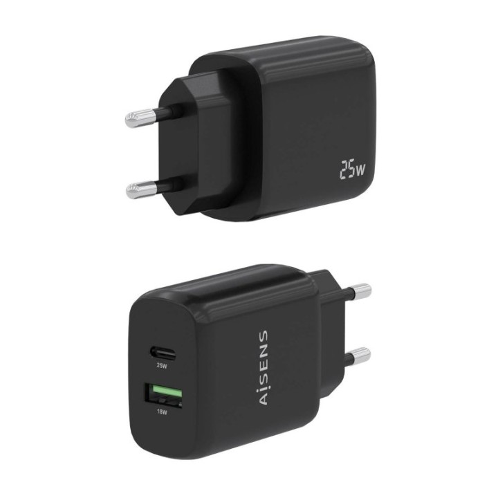 Aisens A110-0759 Cargador 25W 1xUSB-C PD3.0 1xUSB-A QC3.0 Negro