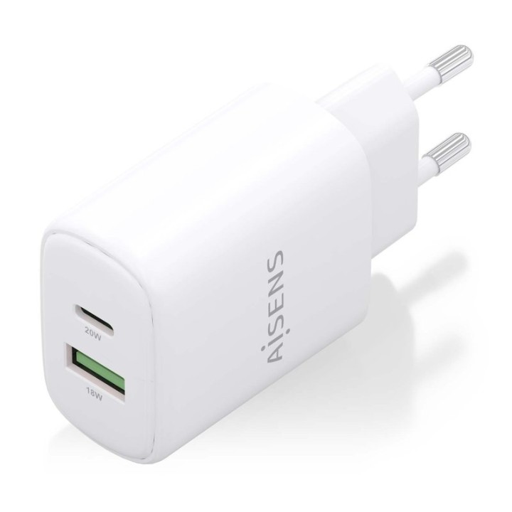 Aisens A110-0909 Cargador GaN 20W 1xUSB-C PD3.0 1xUSB-A QC3.0 Blanco