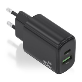 Aisens A110-0910 Cargador GaN 20W 1xUSB-C PD3.0 1xUSB-A QC3.0 Negro