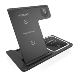 Aisens ASCH-15W3WC043-BK Cargador Inalámbrico USB-C 3 en 1 de 15W Negro