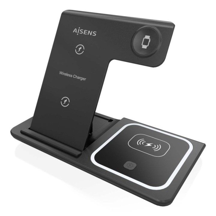 Aisens ASCH-15W3WC043-BK Cargador Inalámbrico USB-C 3 en 1 de 15W Negro