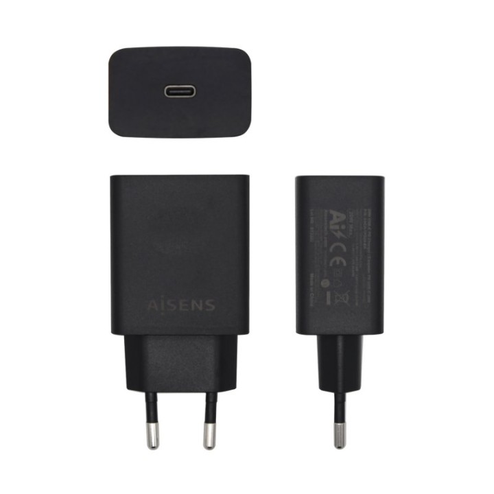 Aisens ASCH-1PD20-BK Cargador USB-C PD3.0 1 Puerto 1xUSB-C 20W Negro