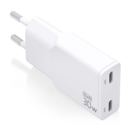 Aisens ASCH-30W2P048-W Cargador GaN Ultra Slim 30W 2xUSB-C PD3.0 QC4.0 Blanco