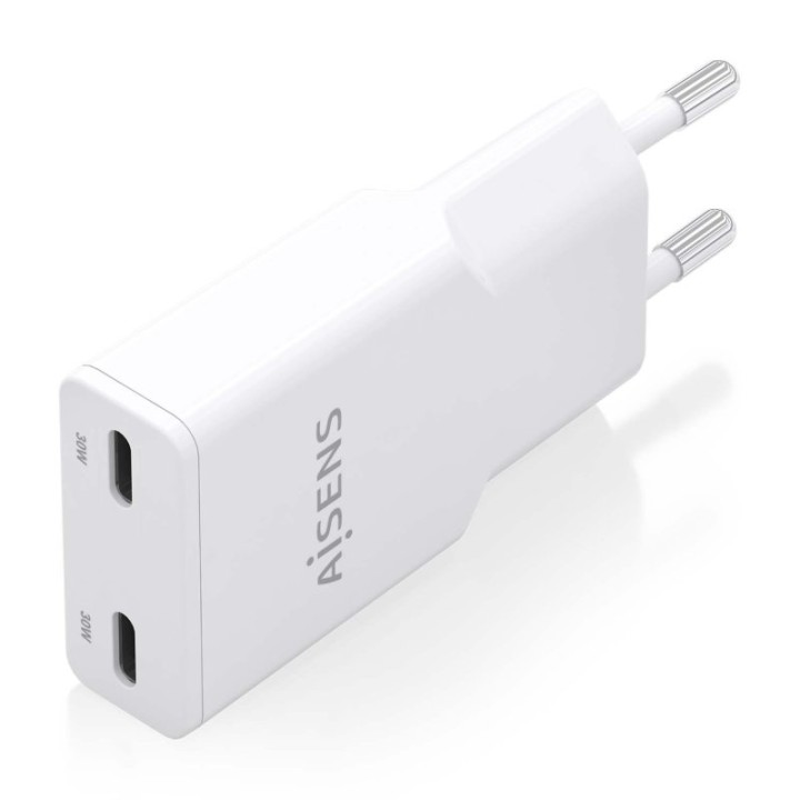 Aisens ASCH-30W2P048-W Cargador GaN Ultra Slim 30W 2xUSB-C PD3.0 QC4.0 Blanco