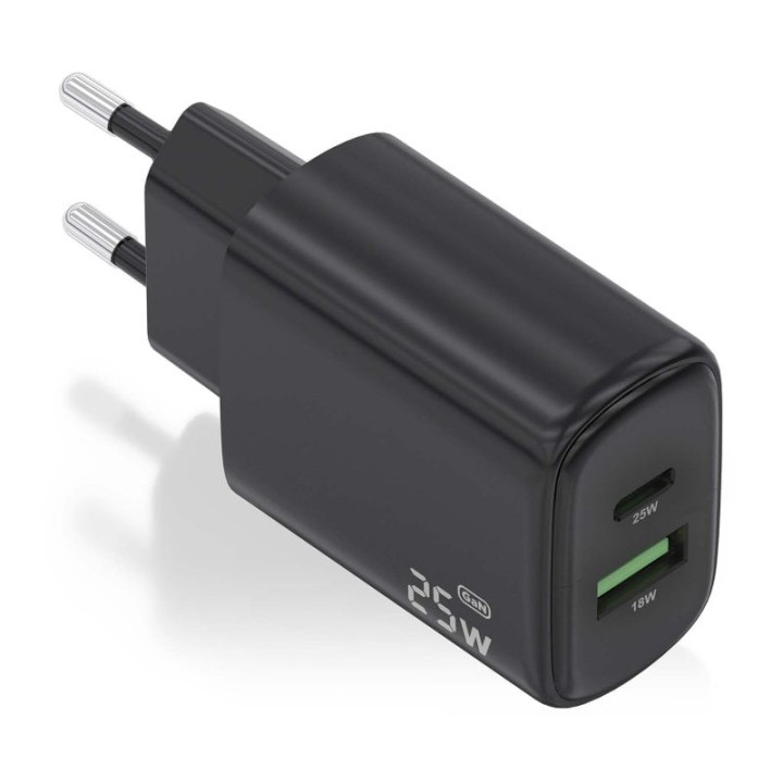 Aisens A110-0912 Cargador 25W 1xUSB-C PD3.0 1xUSB-A QC3.0 Negro