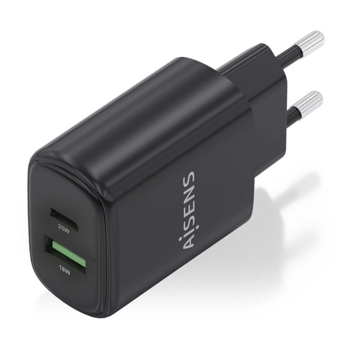 Aisens A110-0912 Cargador 25W 1xUSB-C PD3.0 1xUSB-A QC3.0 Negro
