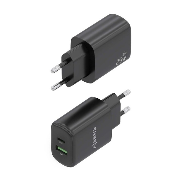 Aisens A110-0912 Cargador 25W 1xUSB-C PD3.0 1xUSB-A QC3.0 Negro