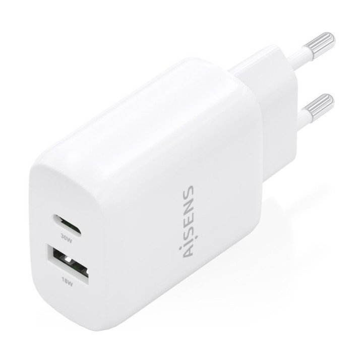 Aisens A110-0923 Cargador GaN 30W 1xUSB-C PD3.0 QC4.0 1xUSB-A QC3.0 Blanco