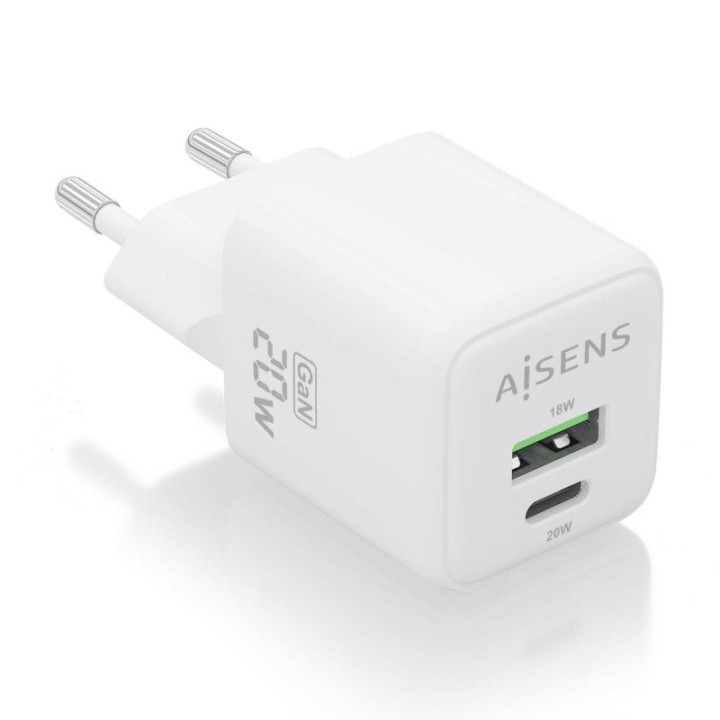 Aisens ASCH-20W2P010-W Cargador GaN 20W 1xUSB-C PD3.0 QC4.0 1xUSB-A QC3.0 Blanco